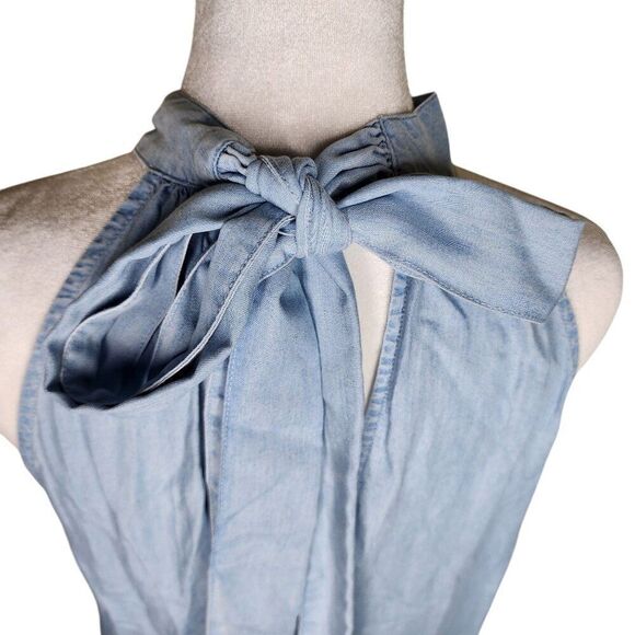 Vince Camuto Sleeveless Tiered Halter Tied Bow Neck Maxi Dress Women Size S Blue - Picture 7 of 11
